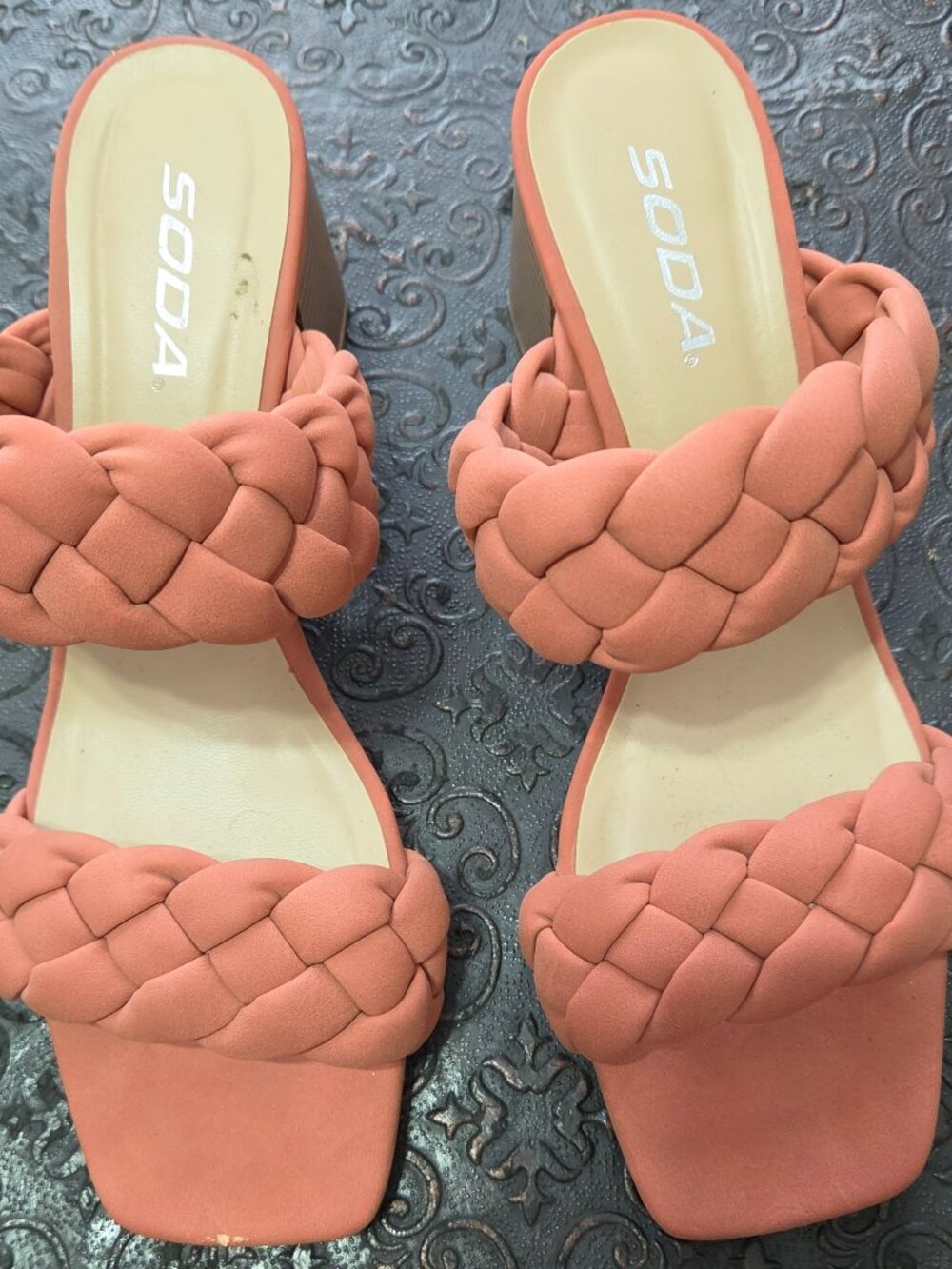 SODA Women's Size 9 Coral Braided Double Strap Block Heel Sandals